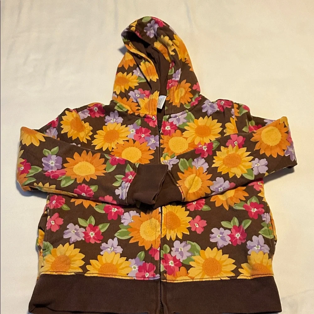 Gymboree Brown Hoodie with Colorful Floral Design